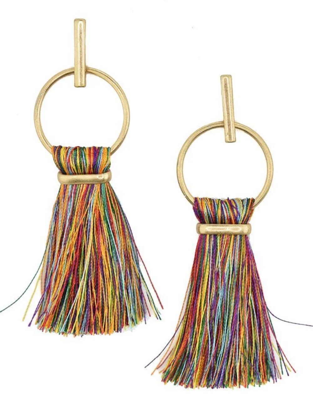 Homeford Multicolor Tassel Hoop Drop Earrings - Vibrant Rainbow Fringe